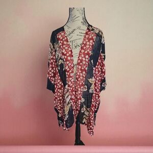 Cato Red‎ and Black Floral Kimono Blouse